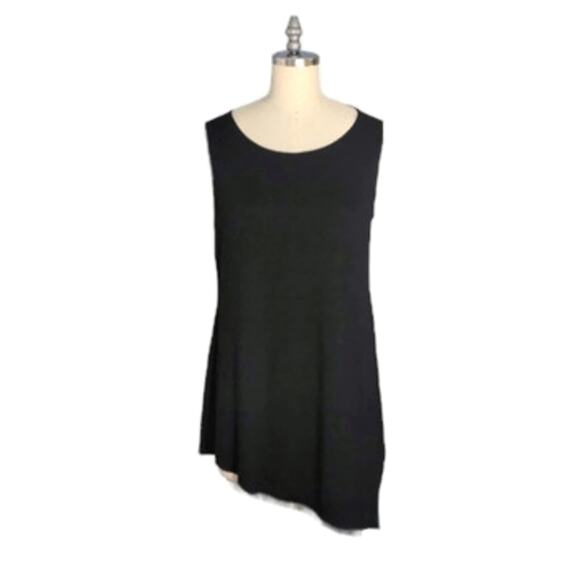 Eileen Fisher Scoop Neck Sleeveless Asymmetrical Black Tank Tunic Top Size M - Picture 1 of 11